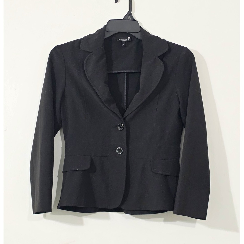 Danielle B. Women's Black Fitted Blazer Size 6 Two Button Career Office Jacket